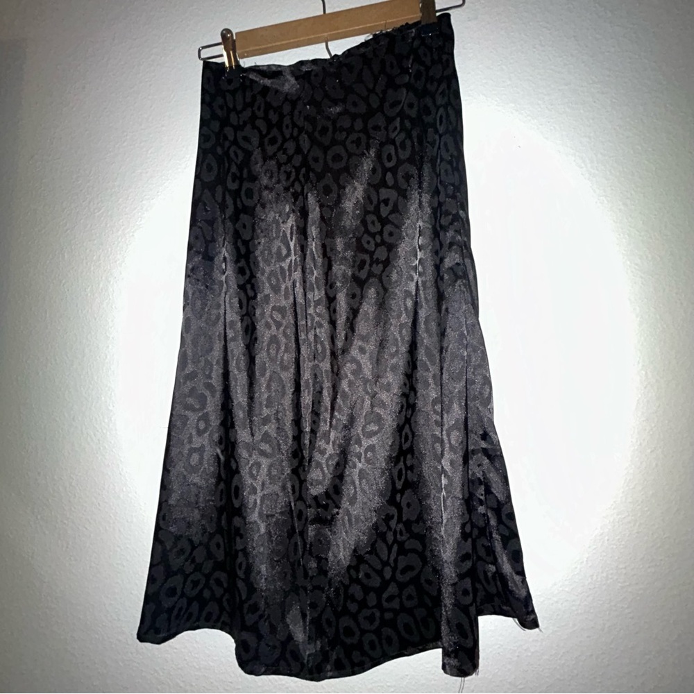 Black satin midi skirt
